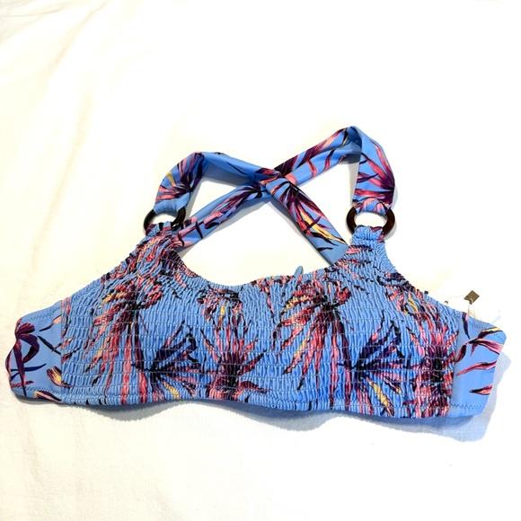 Jessica Simpson Palmy Days Smocked O-ring Bikini Top Bottom L/M Lilac Palm Tree - Picture 5 of 14